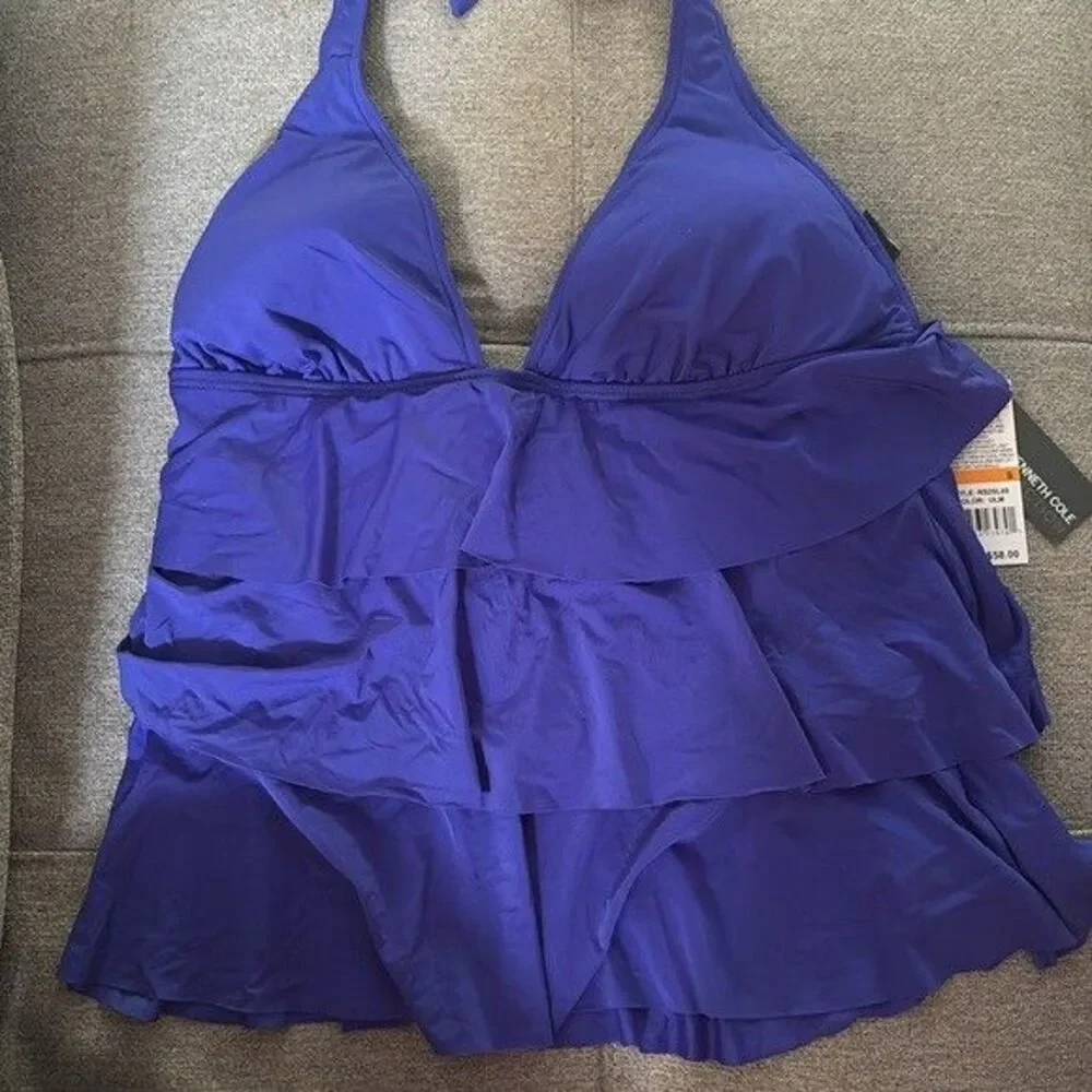Kenneth Cole: Women’s Tiered Tankini Swim Top - Cobalt Blue, Size Small - Picture 2 of 2
